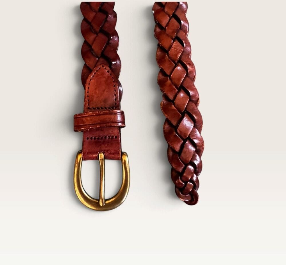 Eddie Bauer Men's Brown Braided Leather Belt with Brass-Tone Buckle, Size 36